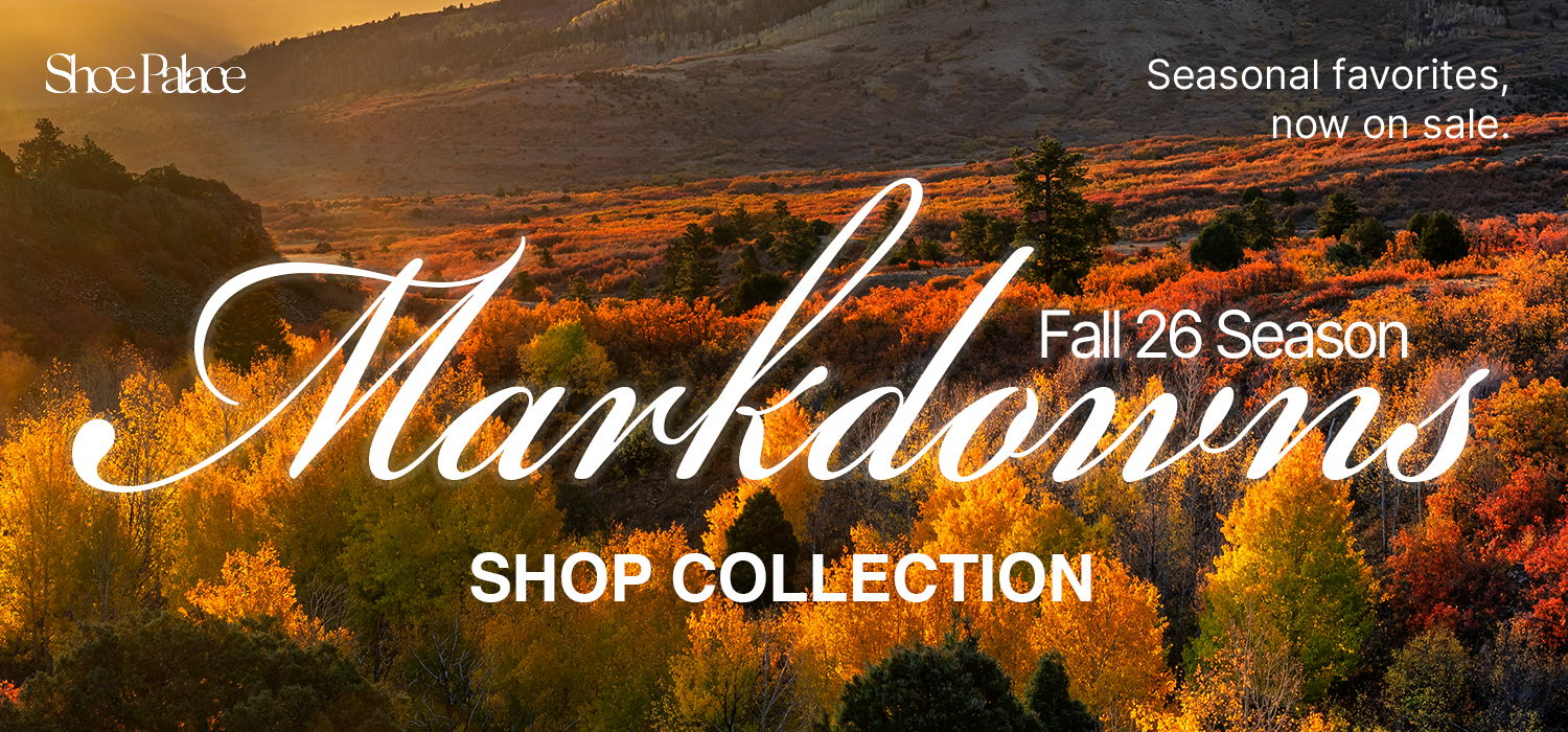 Fall 2023 Markdowns Shop Collection with seasonal promotions and beautiful landscape background.