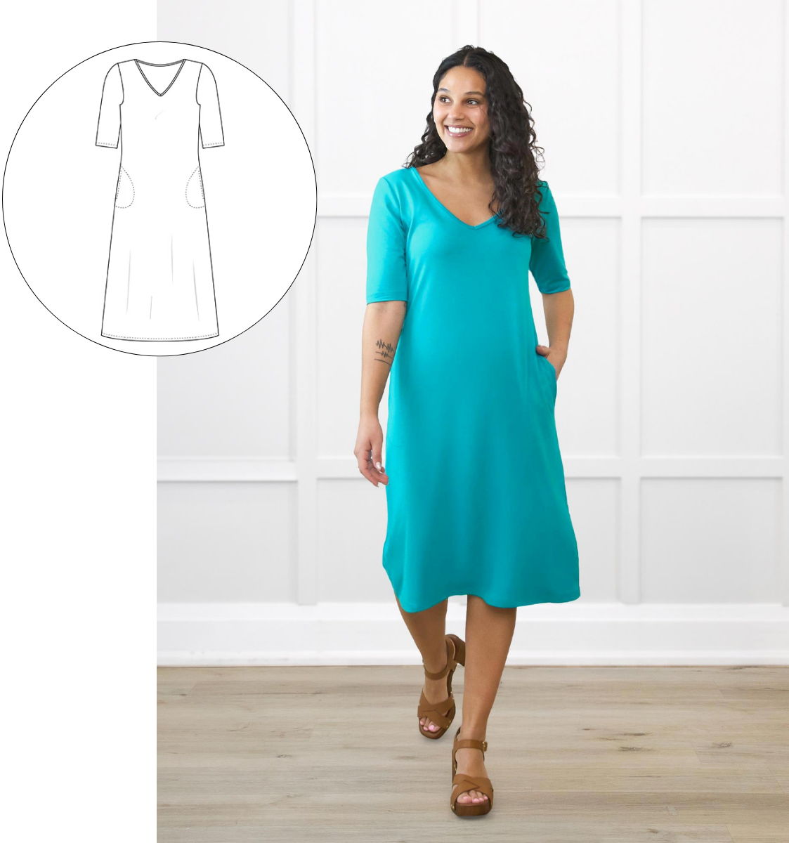 Woman modelling Miik's design contest winner dress