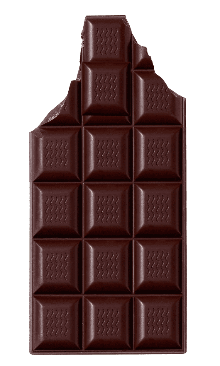 A chocolate bar with 16 squares arranged in a grid pattern.