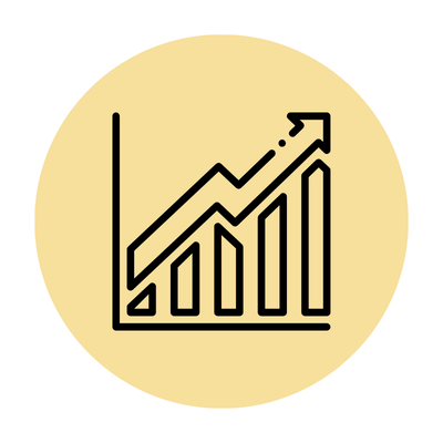 Line graph with increasing trend on a yellow circular background.