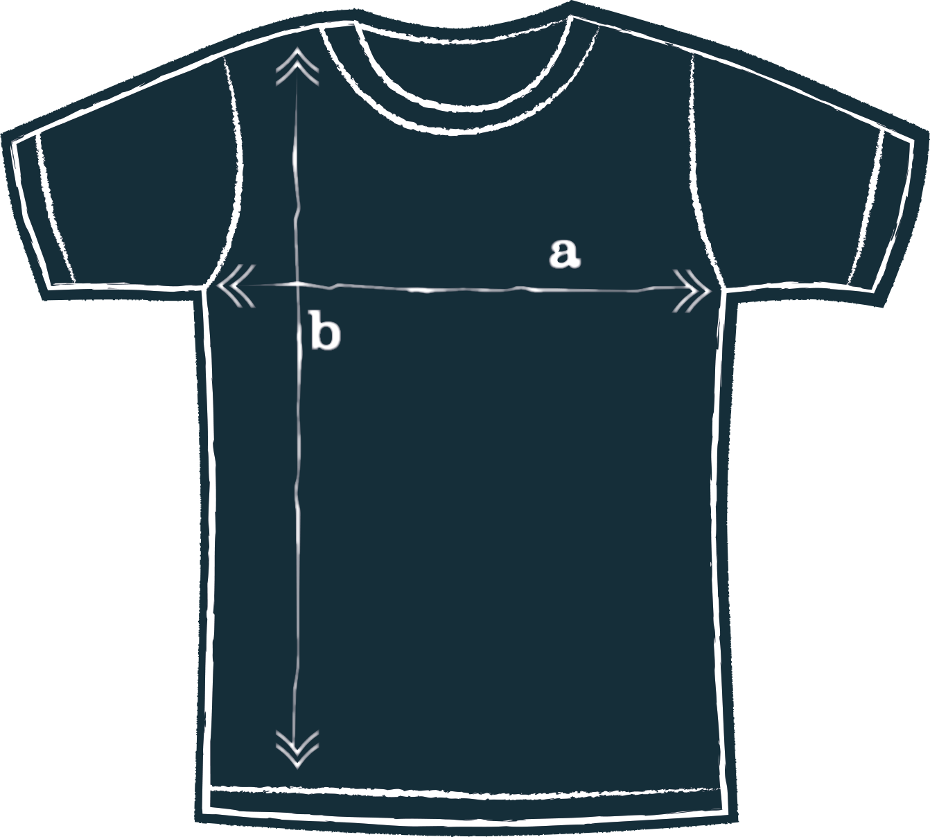 Illustration of a T-shirt with measurements labeled a and b.