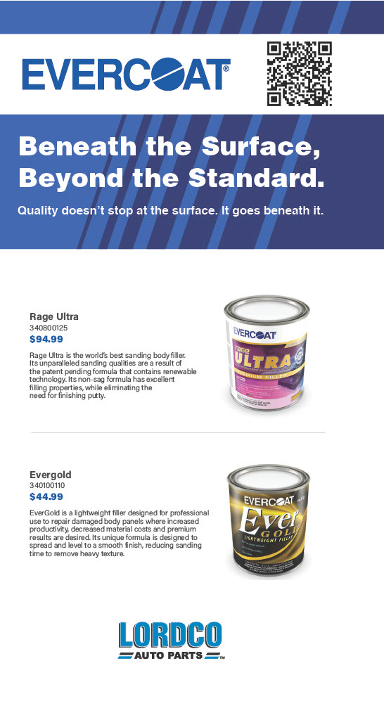 Evercoat product advertisement featuring paint cans and pricing information.