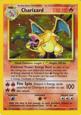 pokemon card set order - Charizard Pokémon card with abilities and attack details.