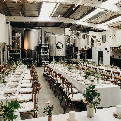 Wedding tables in the Small Beer brewery in London
