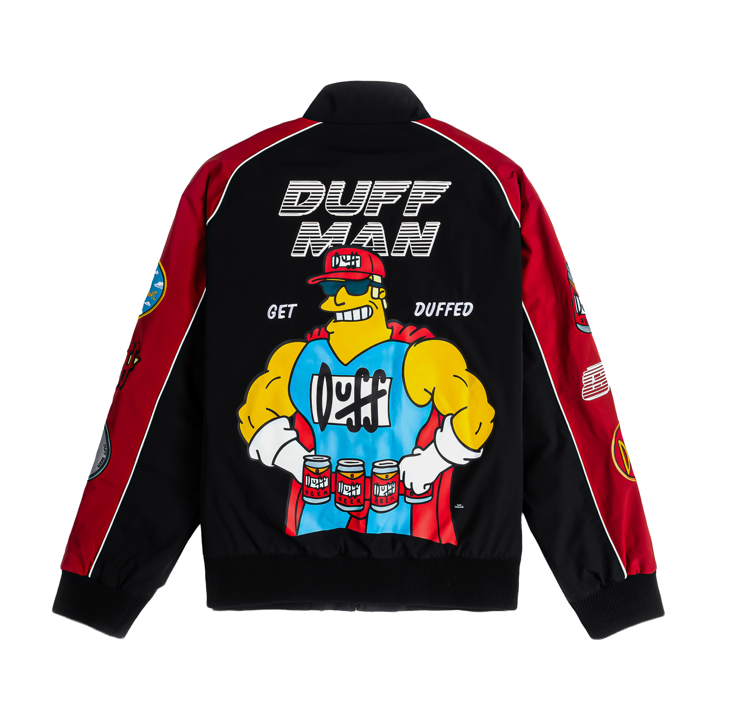 Black jacket with red sleeves featuring 