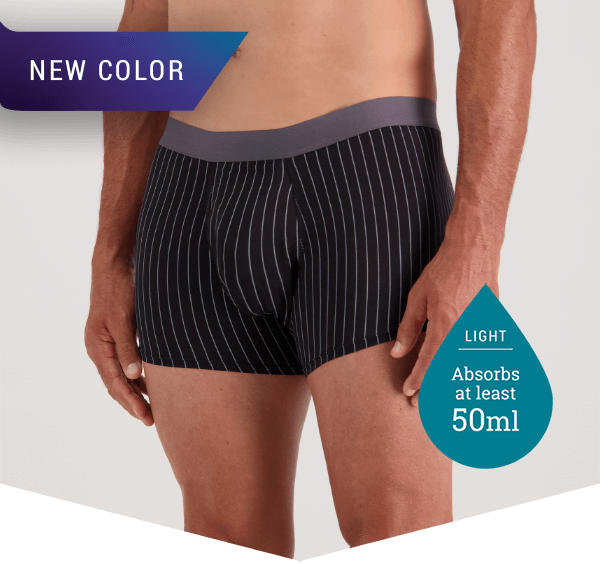 Confitex for Men absorbent underwear in black with grey pinstripe