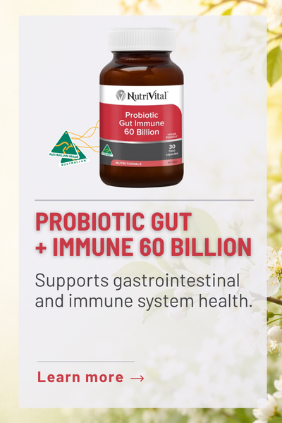 Probiotic Gut + Immune 60 Billion supports gastrointestinal and immune system health.