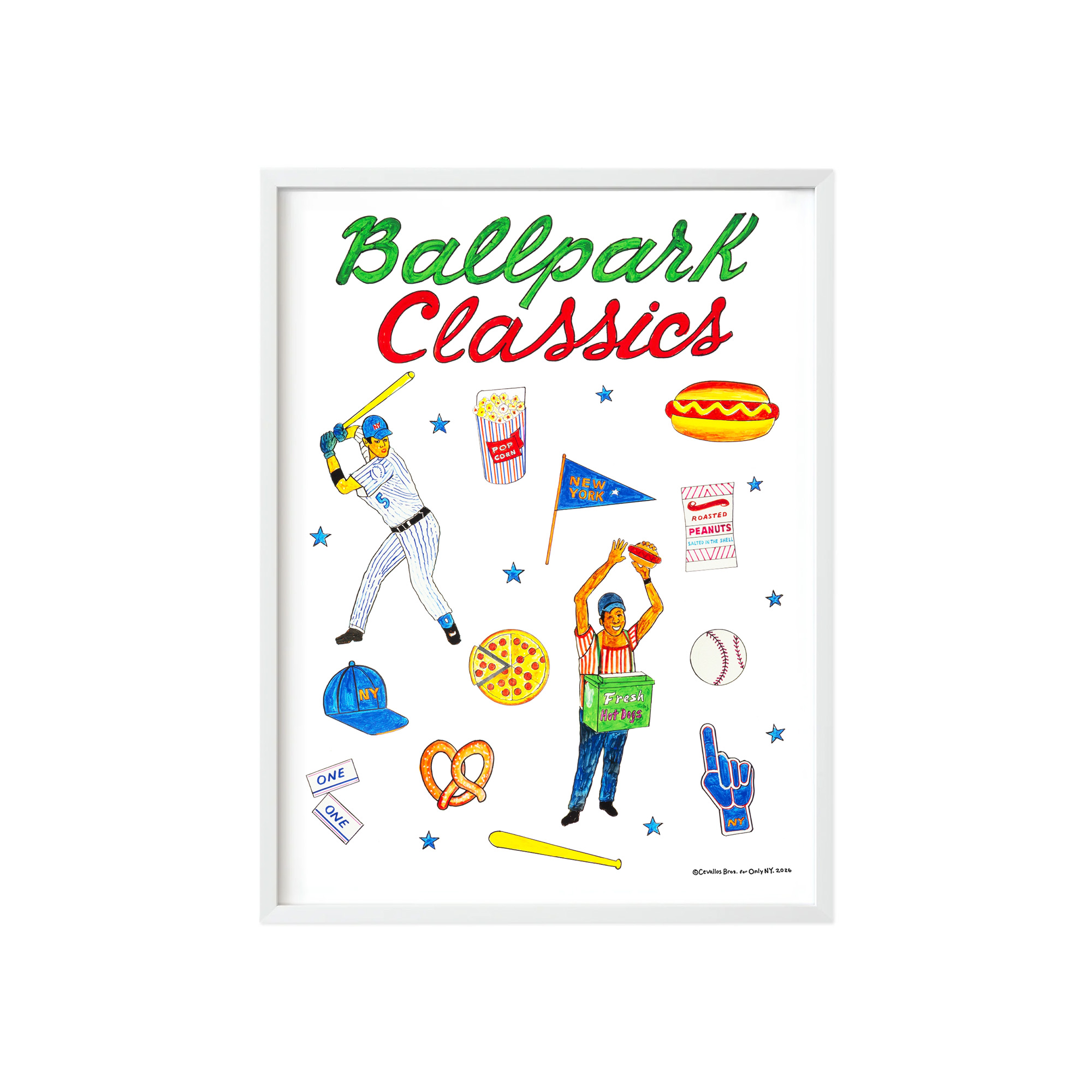 Colorful illustration featuring baseball-themed items with the text 