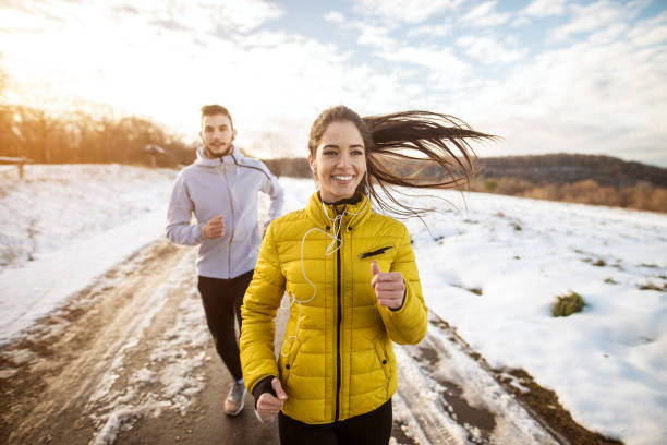 Person running during winter. Winter Running.