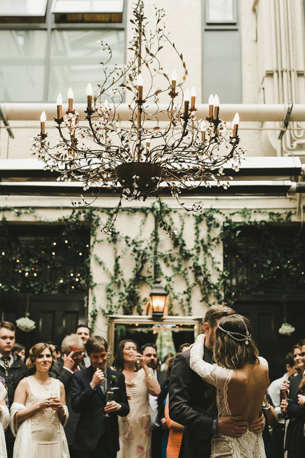 Wedding first dance with guests emotional