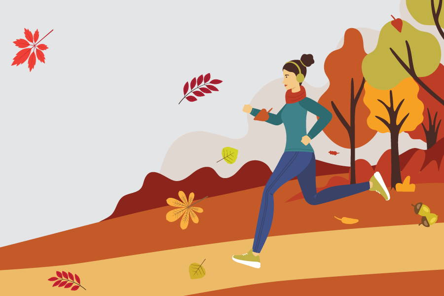 vector image of woman jogging in autumn scene