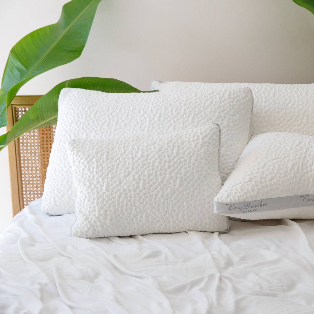 The Easy Breather Jr. Pillow shown as a smaller size than the Standard/Queen size Easy Breather Pillow