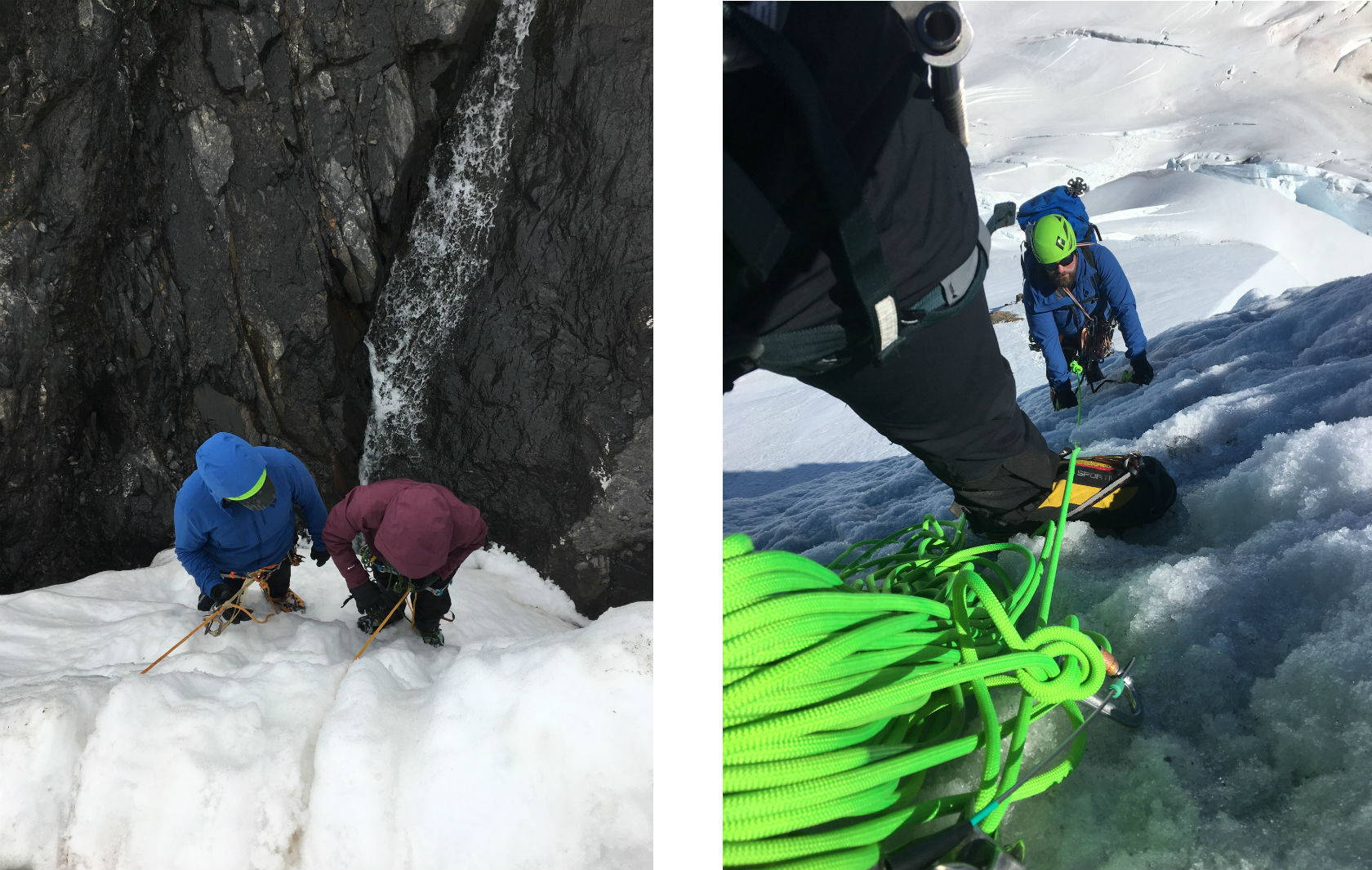 Rope work while ice climbing