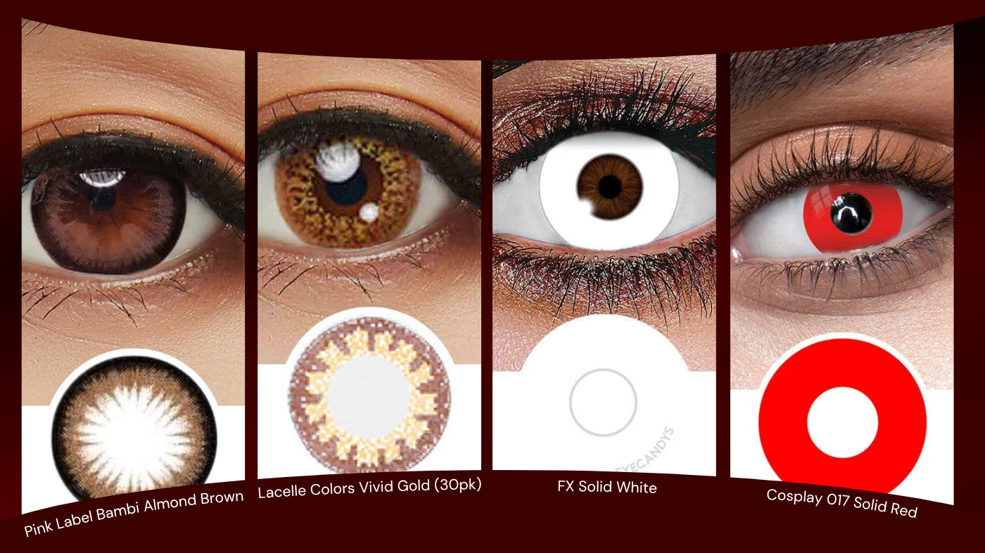 Demon cosplay with EyeCandys prescription colored contact lenses creating striking demonic eyes in red, white, and fantasy shades