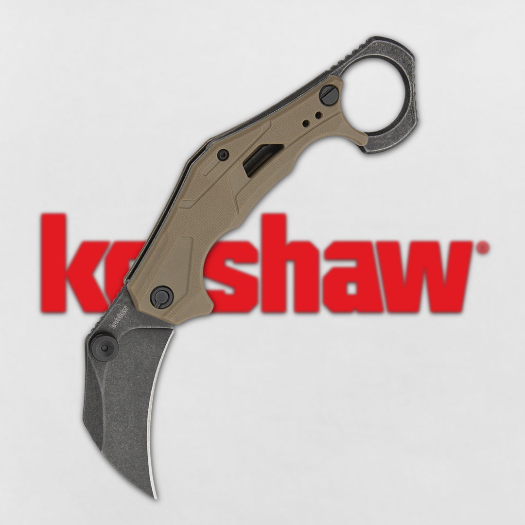 Kershaw knife with a curved blade and ergonomic handle.
