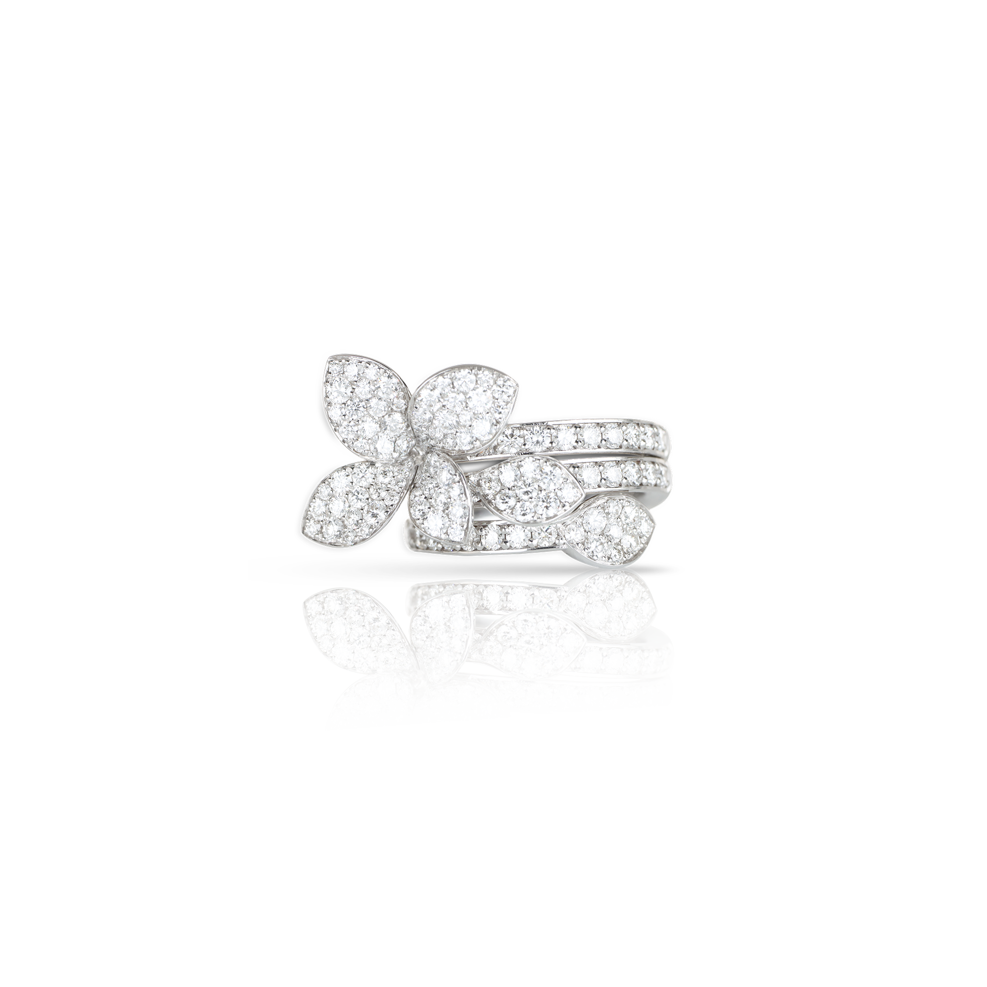 Three elegant rings adorned with diamond butterfly designs.