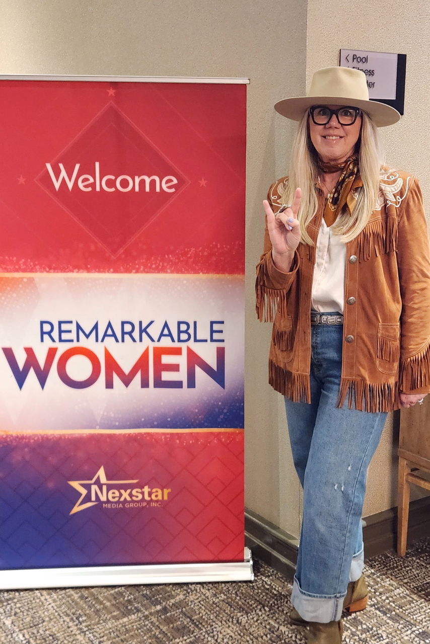 Joell McNew wearing her Dobie Jacket at the Remarkable Women Awards.
