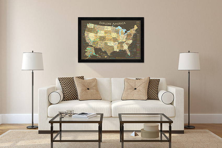 framed usa map