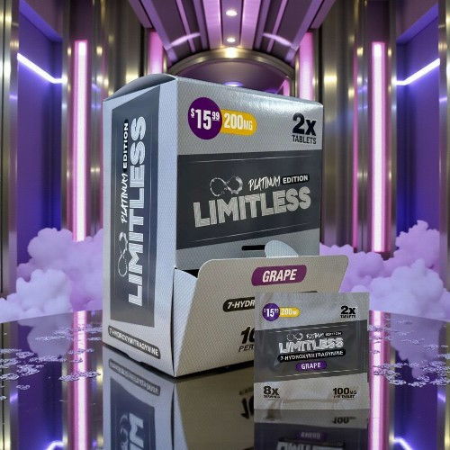 Box of Limitless Grape with a shiny, futuristic background.