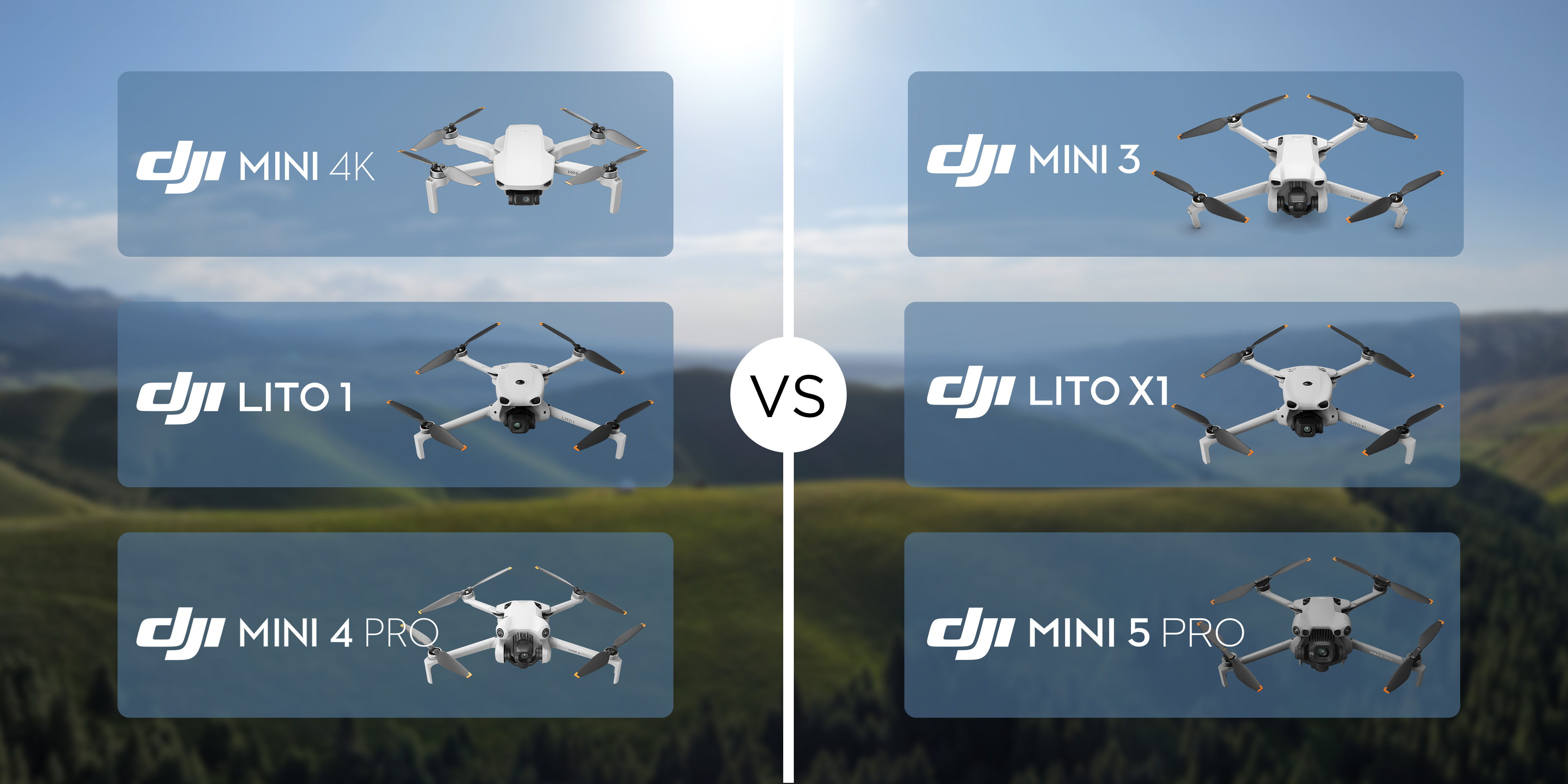 Comparison of DJI drone models with images and names.