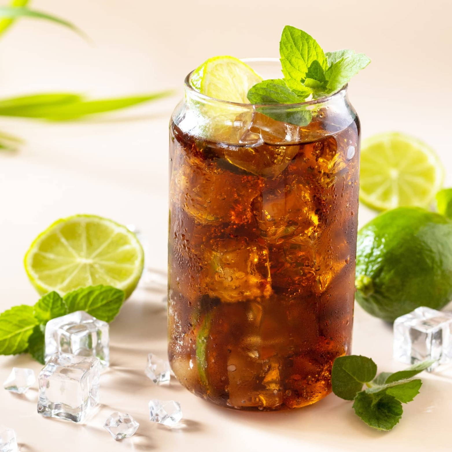 Glass of cold Soda with Mint leaf
