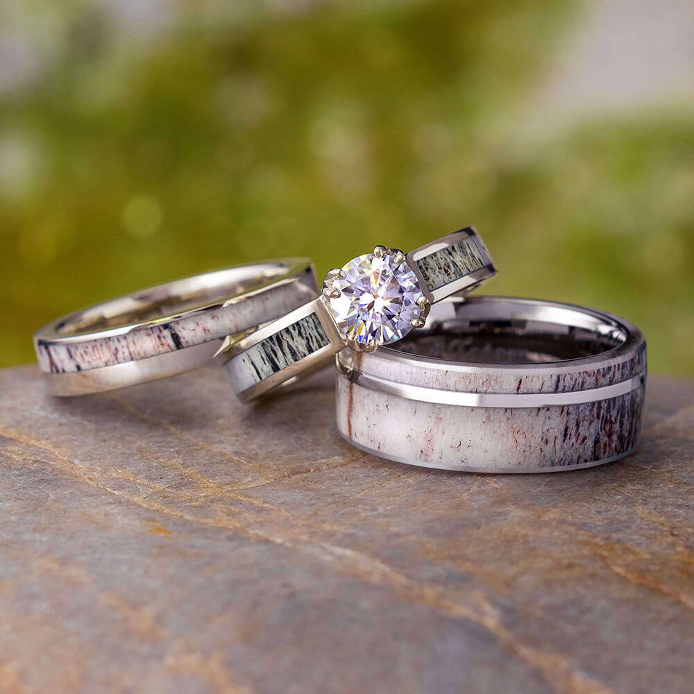 Deer Antler Wedding Ring Set for Couples