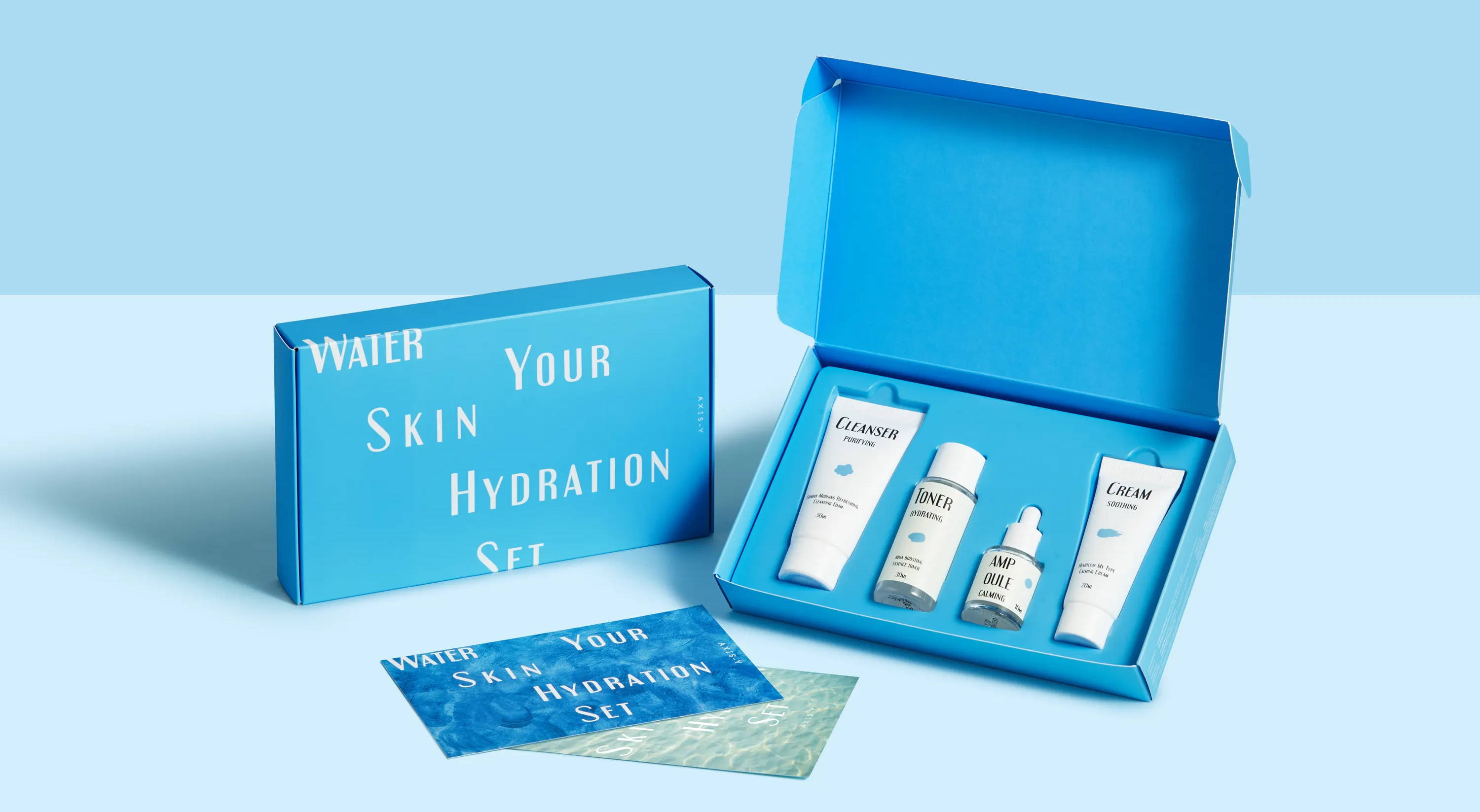 Water Your Skin ultra Hydration Set Box opened, with four products inside