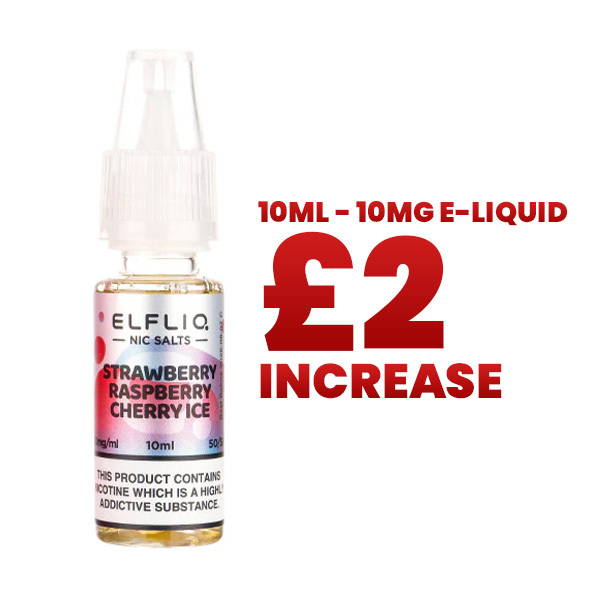 Image showing the £1 increase on 10ml 0mg - 10mge-liquids
