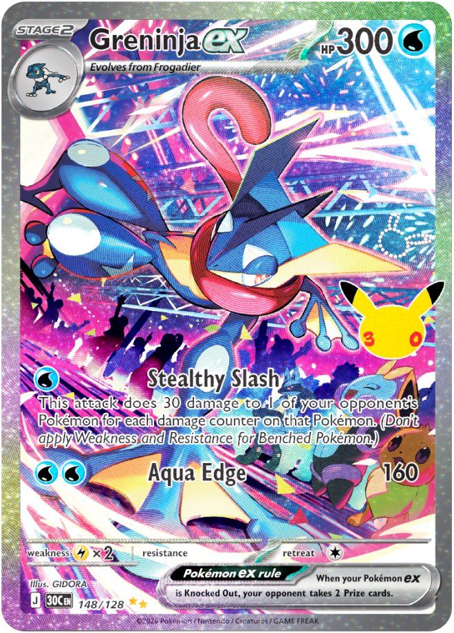 The Greninja ex Illustration Rare from the Pokémon TCG's 30th Celebration Set.