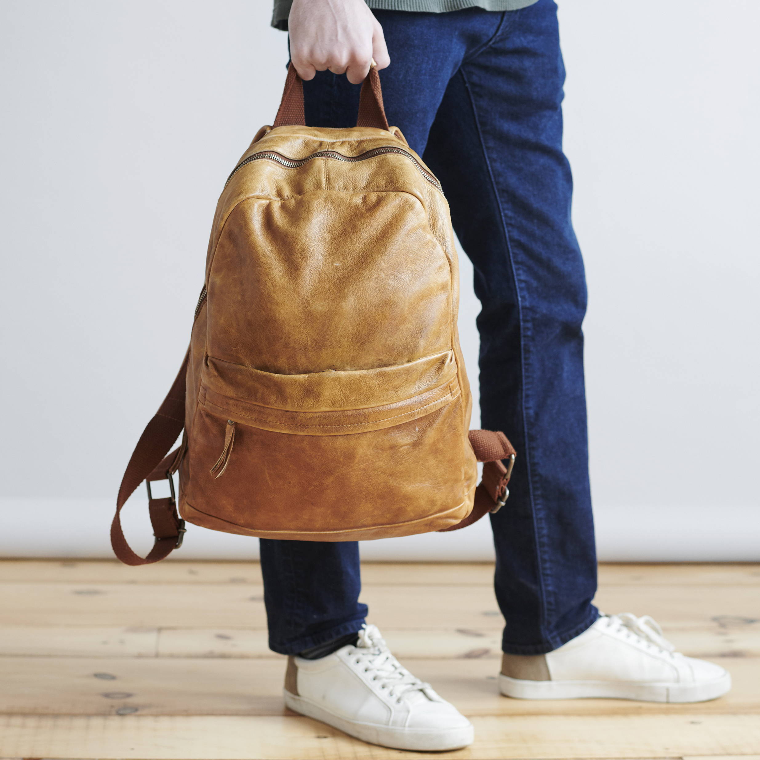 Mens leather backpack