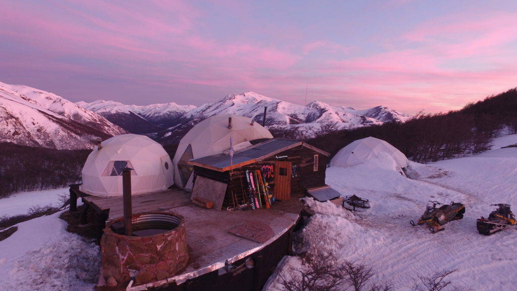 Glamping tents with Mallin Alto Sled Skiing