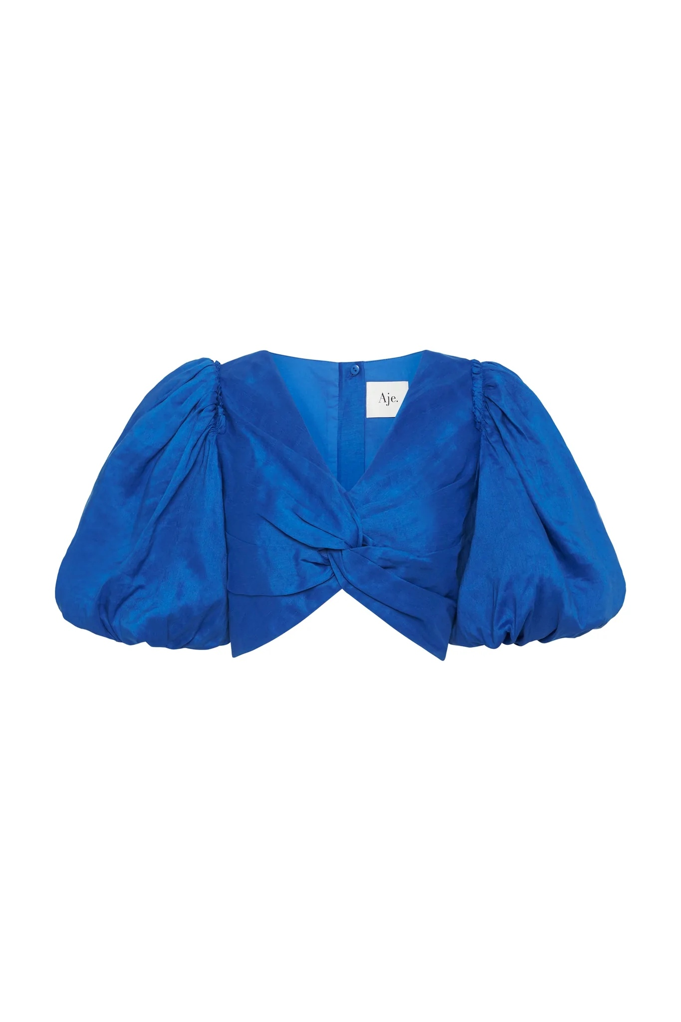 Blue puff sleeve cropped top