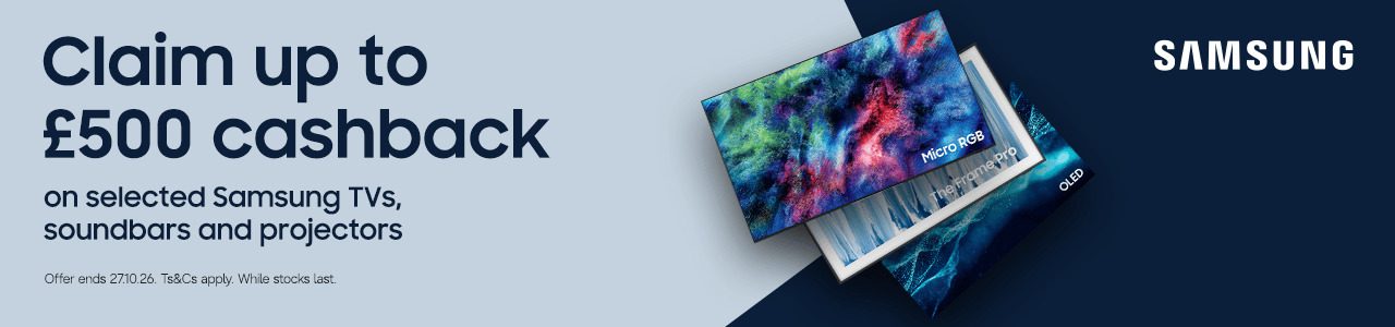 Claim up to £500 cashback on selected Samsung TVs, soundbars and projectors