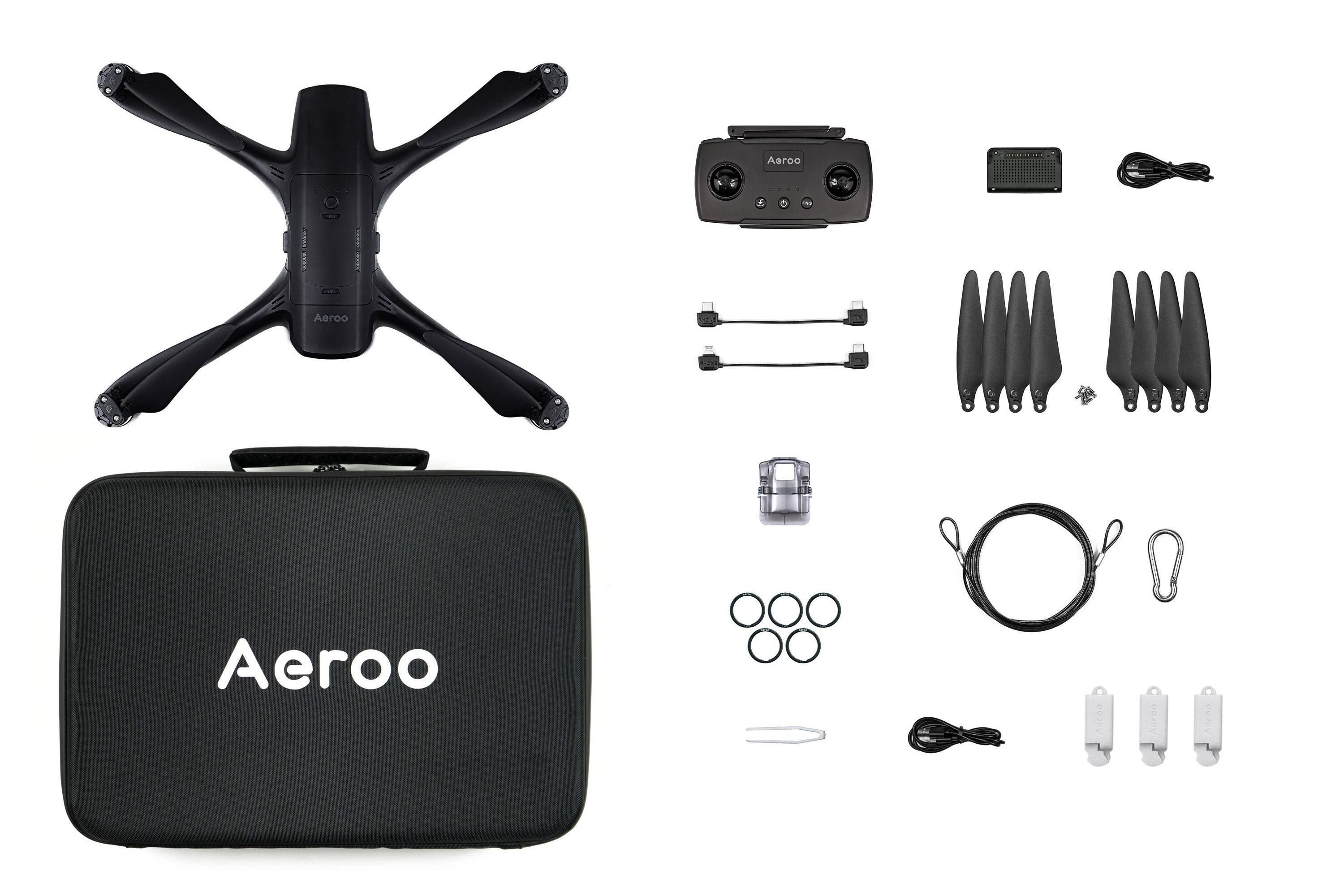Aeroo Pro standard kit that includes a drone with essential accessories.