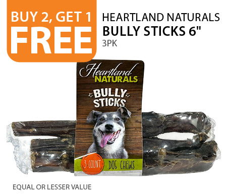 Buy 2, get 1 free Heartland Naturals Bully Sticks 6