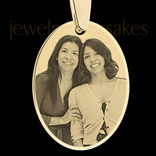 Gold Large Oval Photo Engraved Pendant