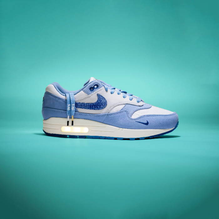 air max 1 blueprint on blue background side view
