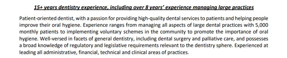 Dentist CV personal statement