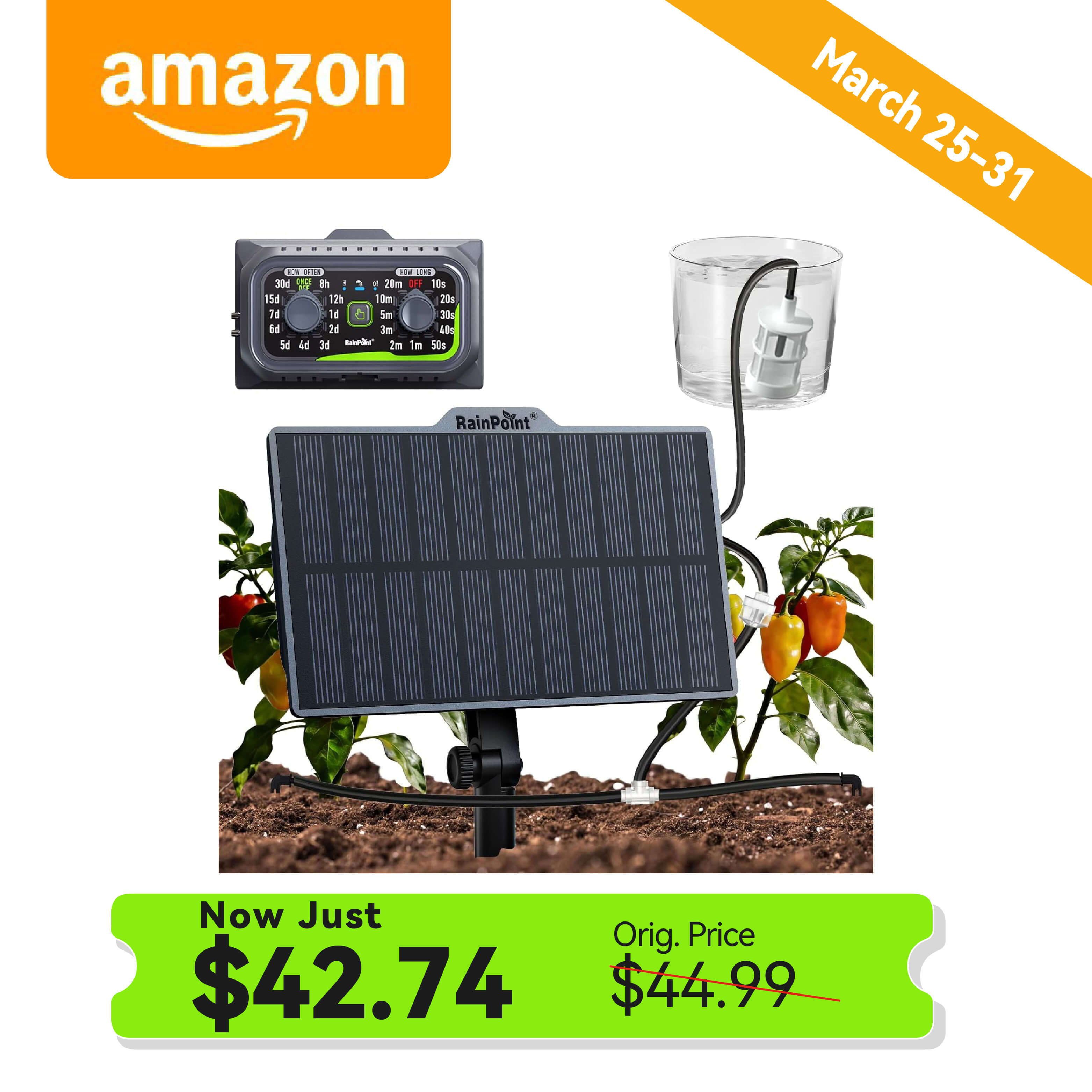 Solar panel kit with price details and promotional dates.