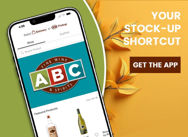 Smartphone displaying an app with beverages and promotional text.
