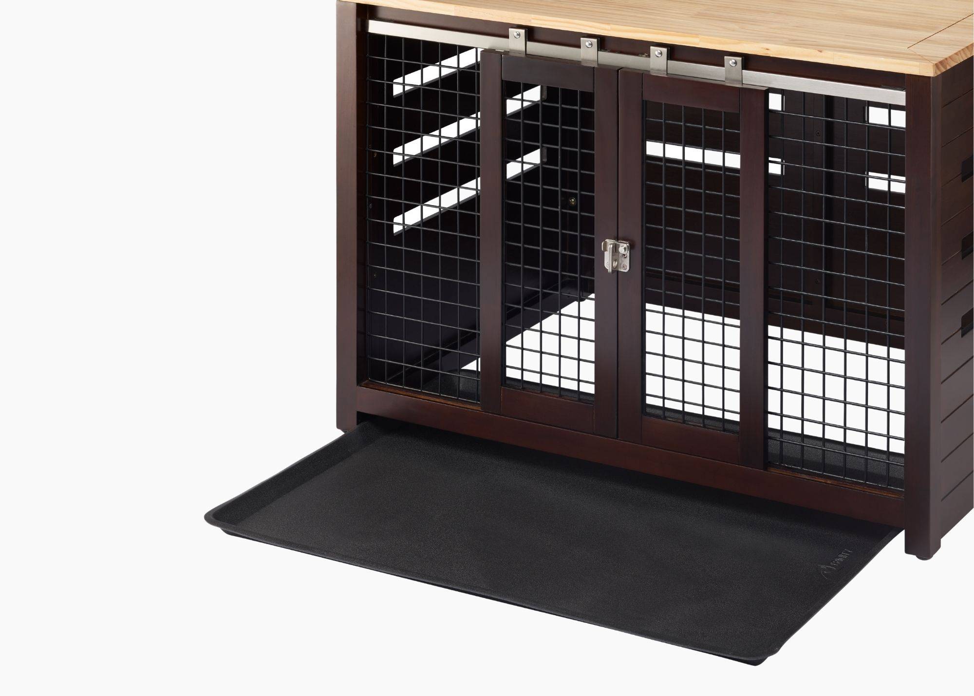 sliding tray underneath the pet crate