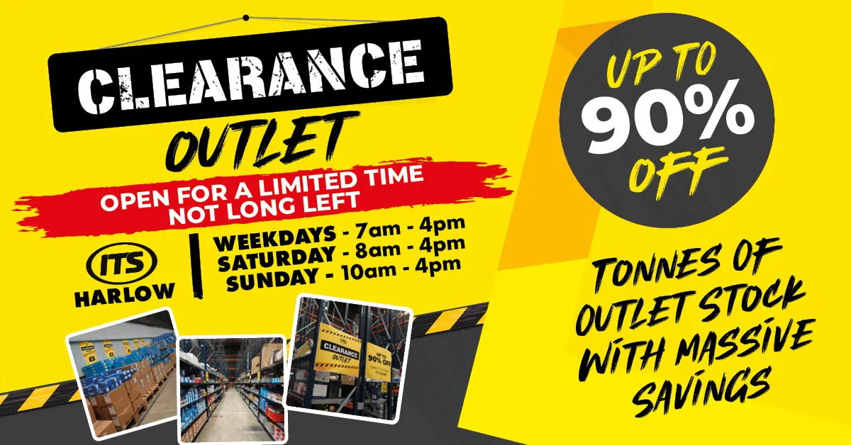 Clearance outlet sale with up to 90% off, limited time offer.