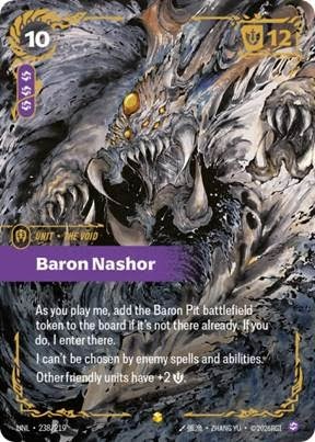 Card featuring Baron Nashor with abilities and game mechanics description.