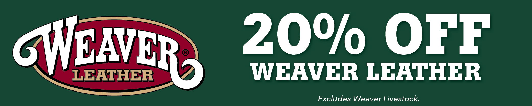 Weaver Leather advertisement with 20% off promotion.