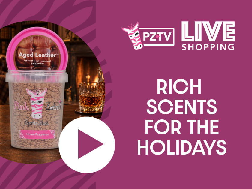 Container of scented products for holidays with live shopping promotion.