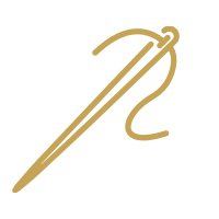 GOLD ICON OF NEEDLE TO REPRESENT NATURAL FIBRES