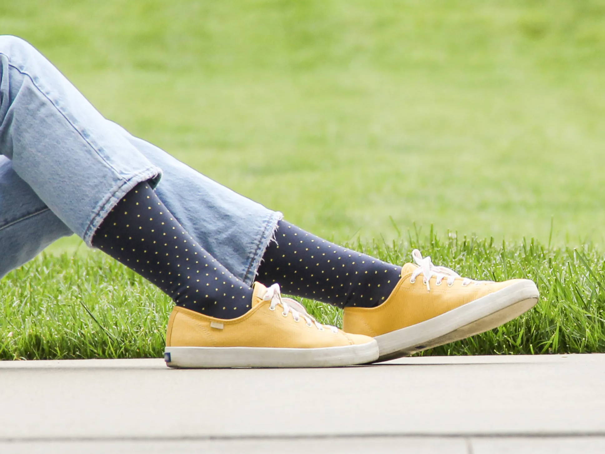 Woman outside wearing Ease Bold Compression Socks