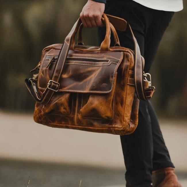 Men's Leather Messenger Laptop Bag - Buffalo Top Grain Leather Bag