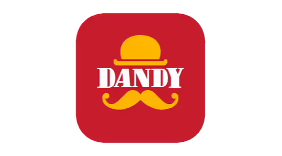Logo of Dandy featuring a mustached character with a bowler hat.
