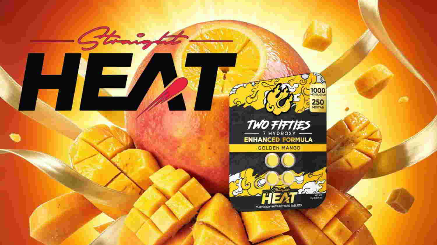 Mango-flavored product packaging with the word 